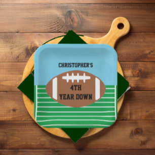 Football 4th Year Down Birthday Paper Plate