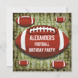 Football 5th Birthday Party Vintage Green Grunge Invitation