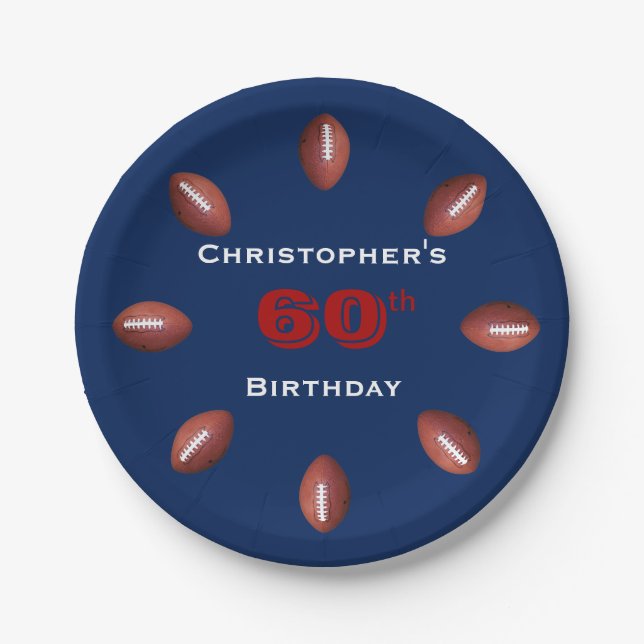 Football, 60th Birthday Party, Name, Paper Plate (Front)