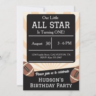 Football All Star Sports Kids First 1st Birthday Invitation