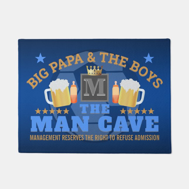 FOOTBALL and BEER with MONOGRAM on MAN CAVE Doormat (Front)