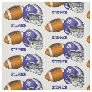 Football and Blue Helmet Number and Name Fabric