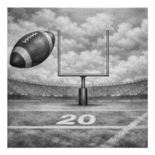 Football and Goalpost Sketch – Square Poster