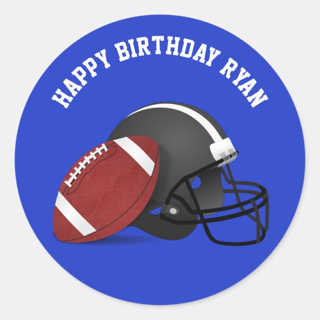 Football and Helmet Custom Birthday Classic Round  Sticker (Front)