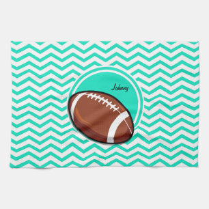 Football; Aqua Green Chevron Tea Towel