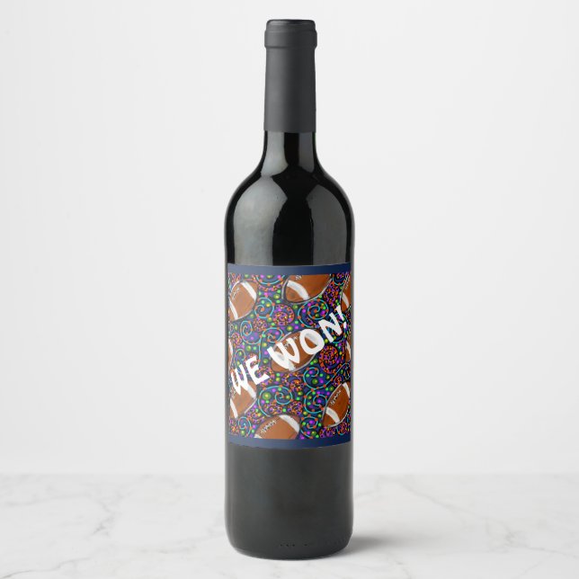 Football Art Blue Wine Label (Front)