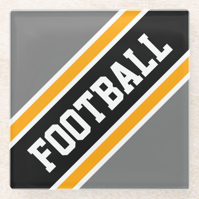 FOOTBALL Athletic Black Grey Slant Racing Stripes Glass Coaster (Front)