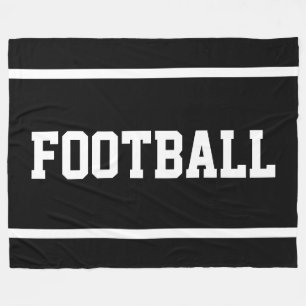 FOOTBALL Athletic Black Sporty White Text Stripes Fleece Blanket