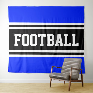 FOOTBALL Athletic Blue Black White Racing Stripes Tapestry