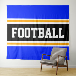 FOOTBALL Athletic Blue Black Yellow Racing Stripes Tapestry