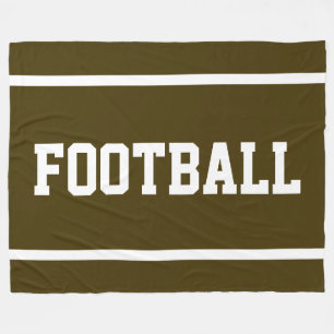 FOOTBALL Athletic Brown Sporty White Text Stripes Fleece Blanket