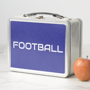 FOOTBALL Athletic Deep Blue Modern White Text Metal Lunch Box