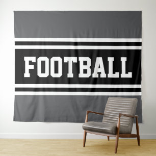 FOOTBALL Athletic Grey Black White Racing Stripes Tapestry