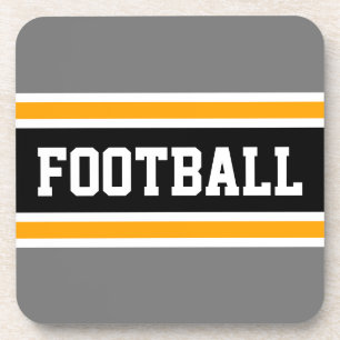 FOOTBALL Athletic Grey Yellow Black Racing Stripes Coaster