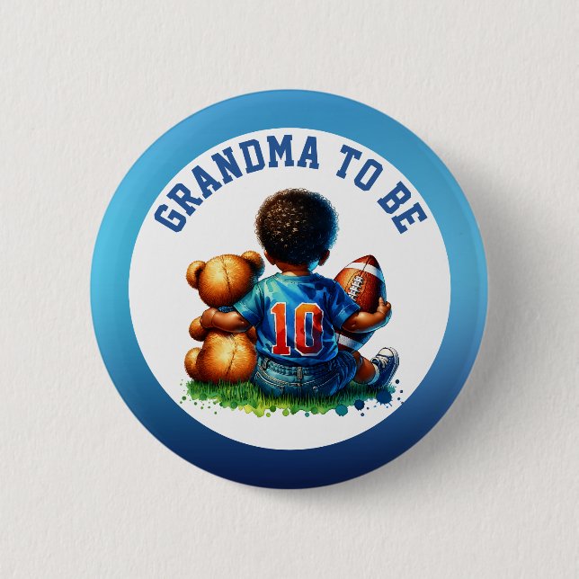 Football Baby Boy and Teddy Baby Grandma to be 6 Cm Round Badge (Front)