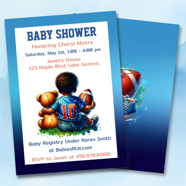 Football Baby Boy with Teddy Baby Shower Invitation (Creator Uploaded)
