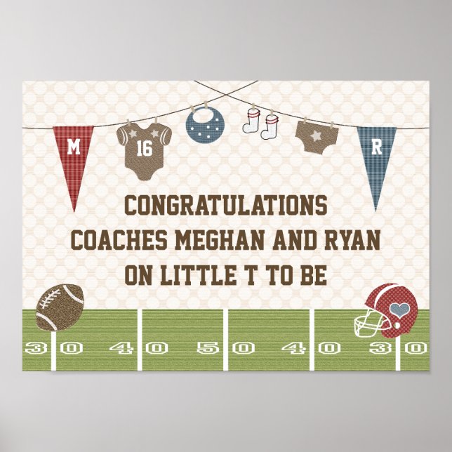 Football Baby Couples Co-ed Baby Shower Banner Poster (Front)