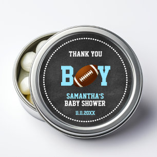 FOOTBALL Baby Shower Chalkboard Boy THANK YOU Classic Round Sticker