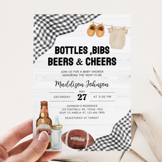 Football Baby Shower Invitation (Bottles, Bibs, Beers & Cheers Baby Shower Invitation)