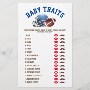 Football Baby Traits Baby Shower Game Flyer