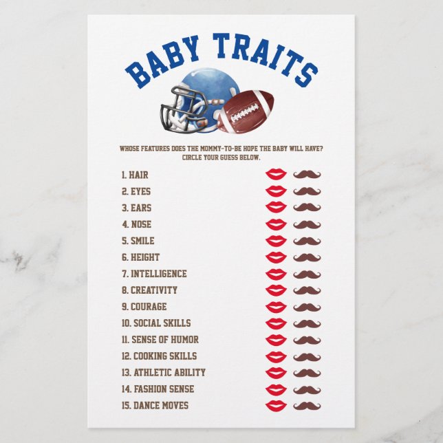Football Baby Traits Baby Shower Game  Flyer (Front)