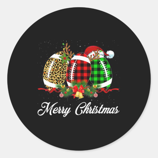 Football Ball Christmas Leopard Red Plaid Santa Ha Classic Round Sticker (Front)