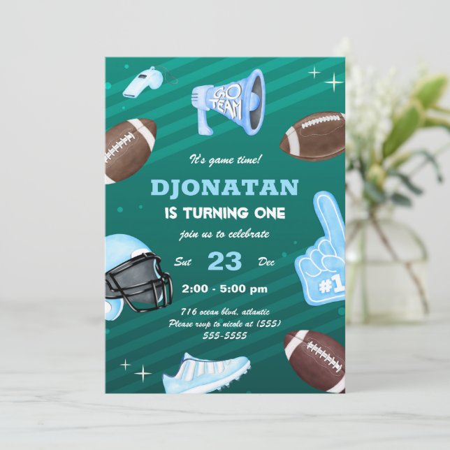 Football Ball First Birthday Invitation (Standing Front)