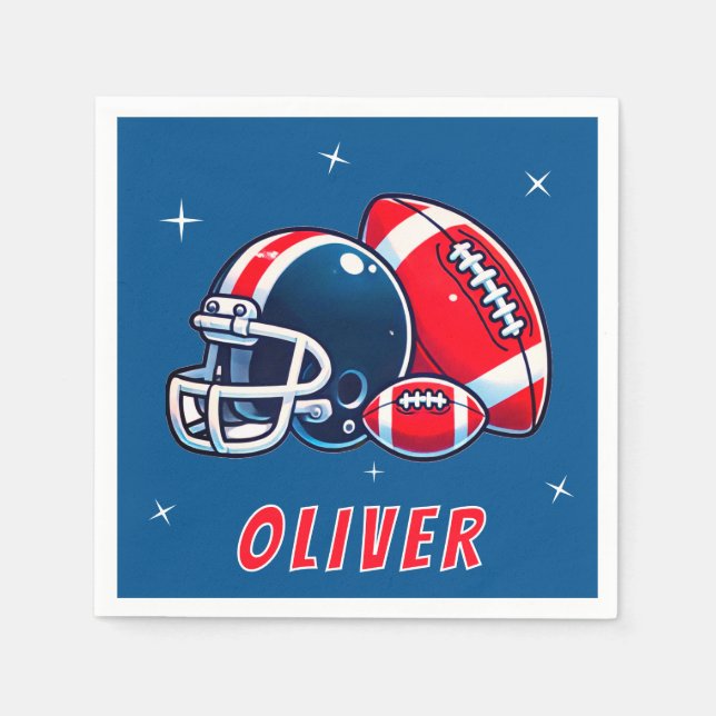 Football Ball Helmet Cartoon Birthday Party Napkin (Front)
