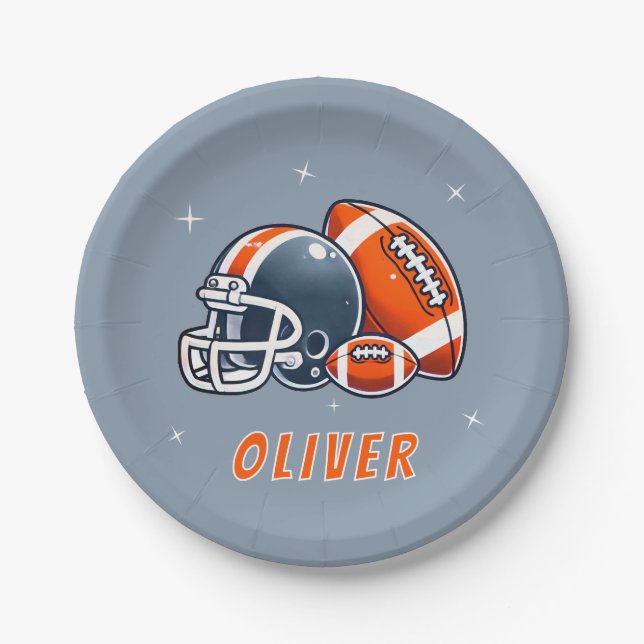 Football Ball Helmet Cartoon Birthday Party Paper Plate (Front)