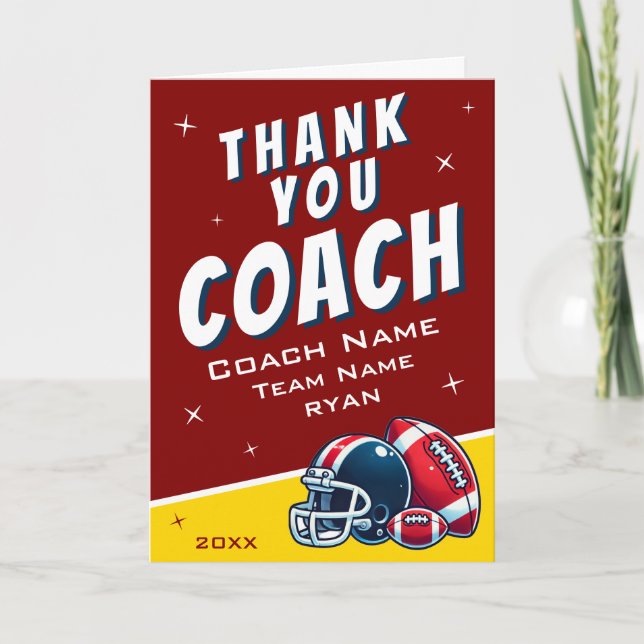 Football Ball Helmet Cartoon Coach  Thank You Card (Front)
