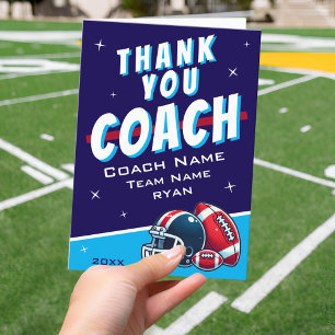 Football Ball Helmet Cartoon Coach Thank You Card