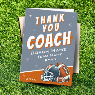 Football Ball Helmet Cartoon Coach Thank You Card