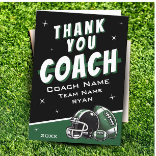 Football Ball Helmet Cartoon Coach Thank You Card
