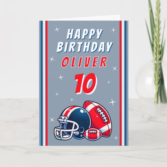 Football Ball Helmet Cartoon Happy Birthday Card (Front)