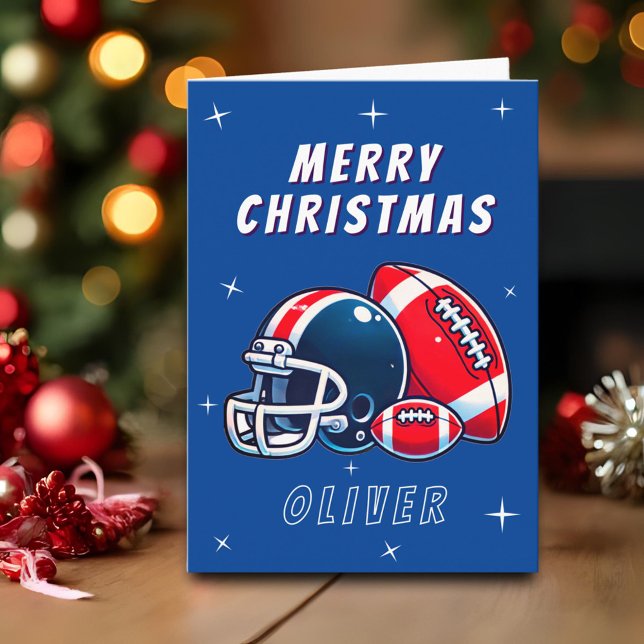 Football Ball Helmet Cartoon Merry Christmas Card (Creator Uploaded)