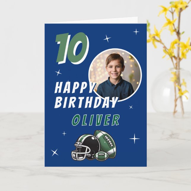 Football Ball Helmet Cartoon Photo Birthday Card (Yellow Flower)