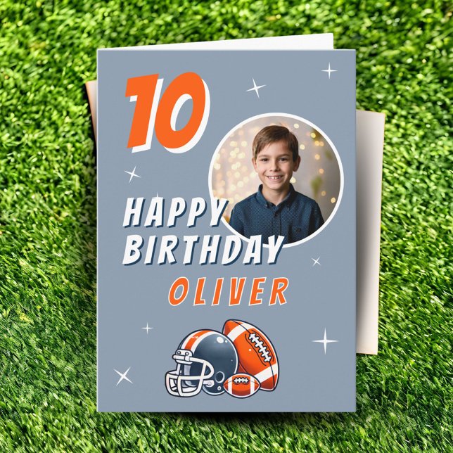 Football Ball Helmet Cartoon Photo Birthday Card (Creator Uploaded)