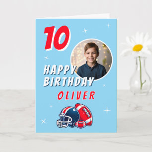 Football Ball Helmet Cartoon Photo Birthday Card