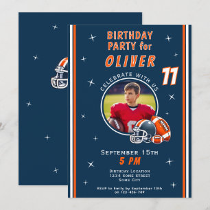 Football Ball Helmet Cartoon Photo Birthday Invitation