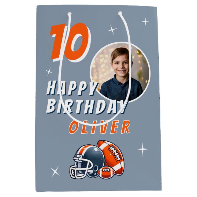 Football Ball Helmet Cartoon Photo Birthday Medium Gift Bag (Front)