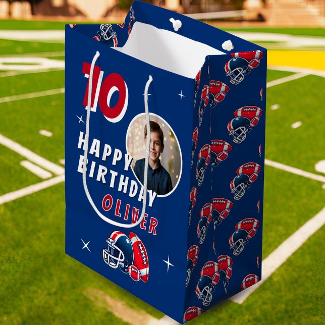 Football Ball Helmet Cartoon Photo Birthday Medium Gift Bag (Creator Uploaded)