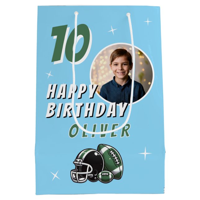 Football Ball Helmet Cartoon Photo Birthday Medium Gift Bag (Back)