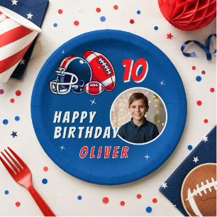 Football Ball Helmet Cartoon Photo Birthday  Paper Plate