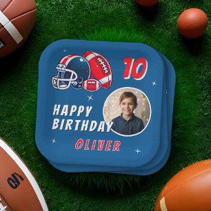 Football Ball Helmet Cartoon Photo Birthday  Paper Plate