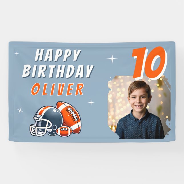 Football Ball Helmet Cartoon Photo Birthday Party  Banner (Horizontal)