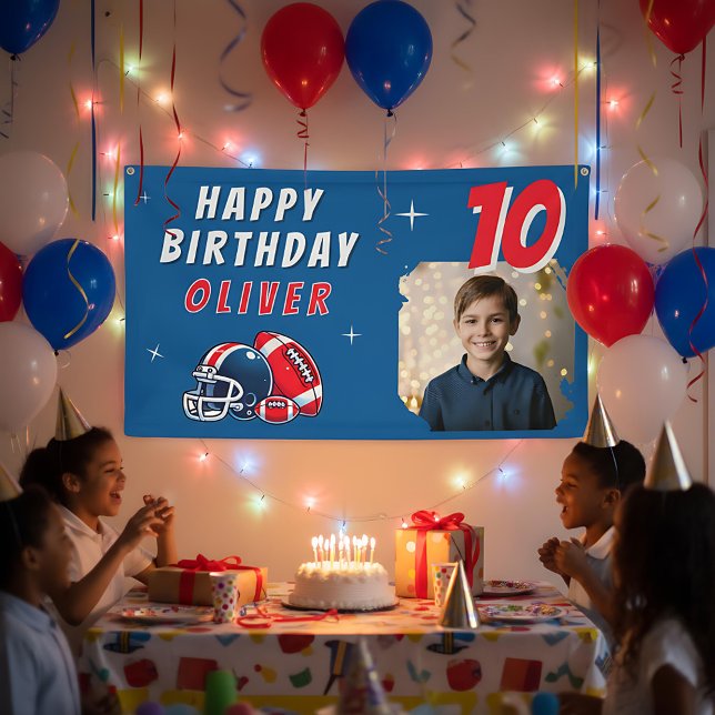 Football Ball Helmet Cartoon Photo Birthday Party  Banner (Creator Uploaded)