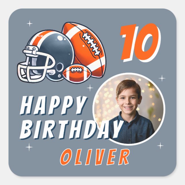 Football Ball Helmet Cartoon Photo Birthday  Square Sticker (Front)