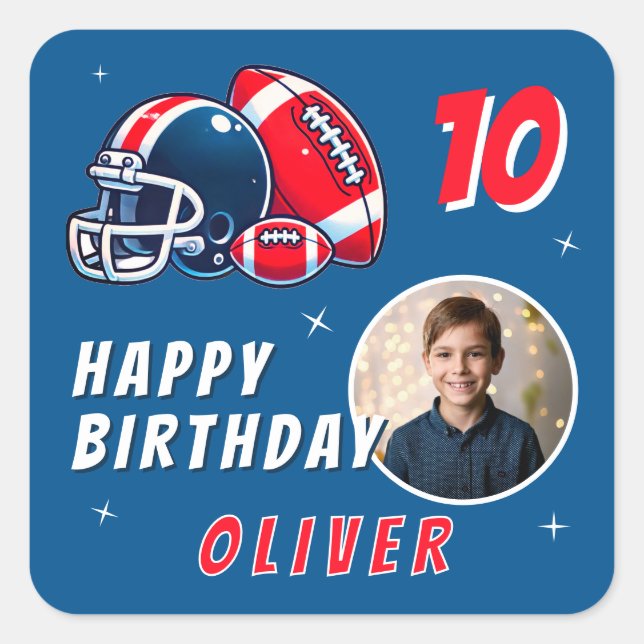 Football Ball Helmet Cartoon Photo Birthday  Square Sticker (Front)