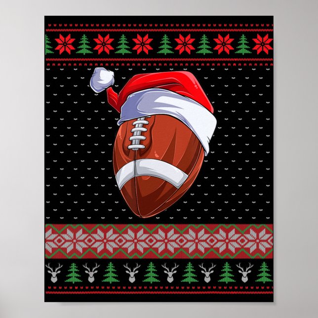 Football Ball Santa Hat Christmas Fun Ball Santa P Poster (Front)