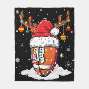 Football Ball Santa Hat Reindeer Christmas Lights Fleece Blanket